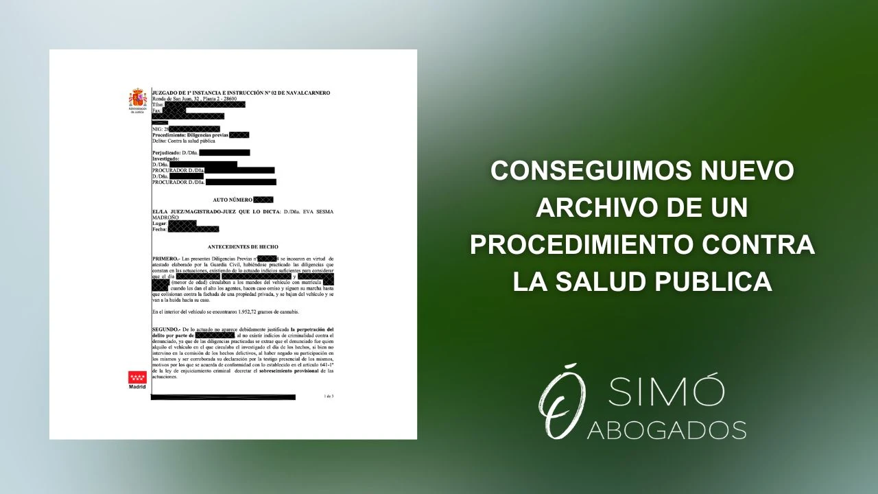 Artículo: CONSEGUIMOS NUEVO ARCHIVO DE UN PROCEDIMIENTO CONTRA LA SALUD PUBLICA